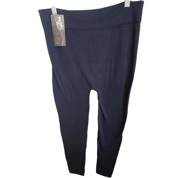 *5 for $25* Sofra NWT One Size Plus Size Navy Fleece Semaless Leggings - Picture 1 of 9